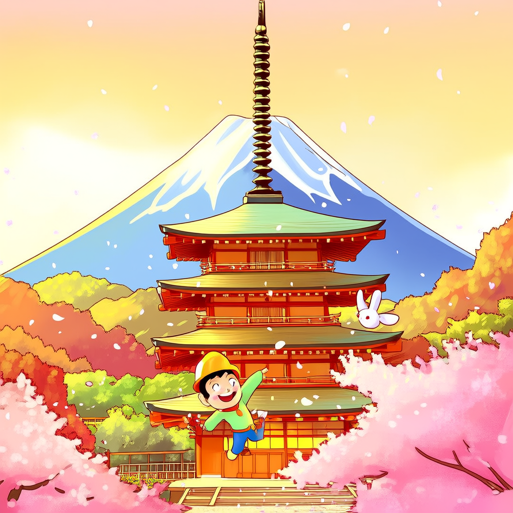 富士山与日式建筑